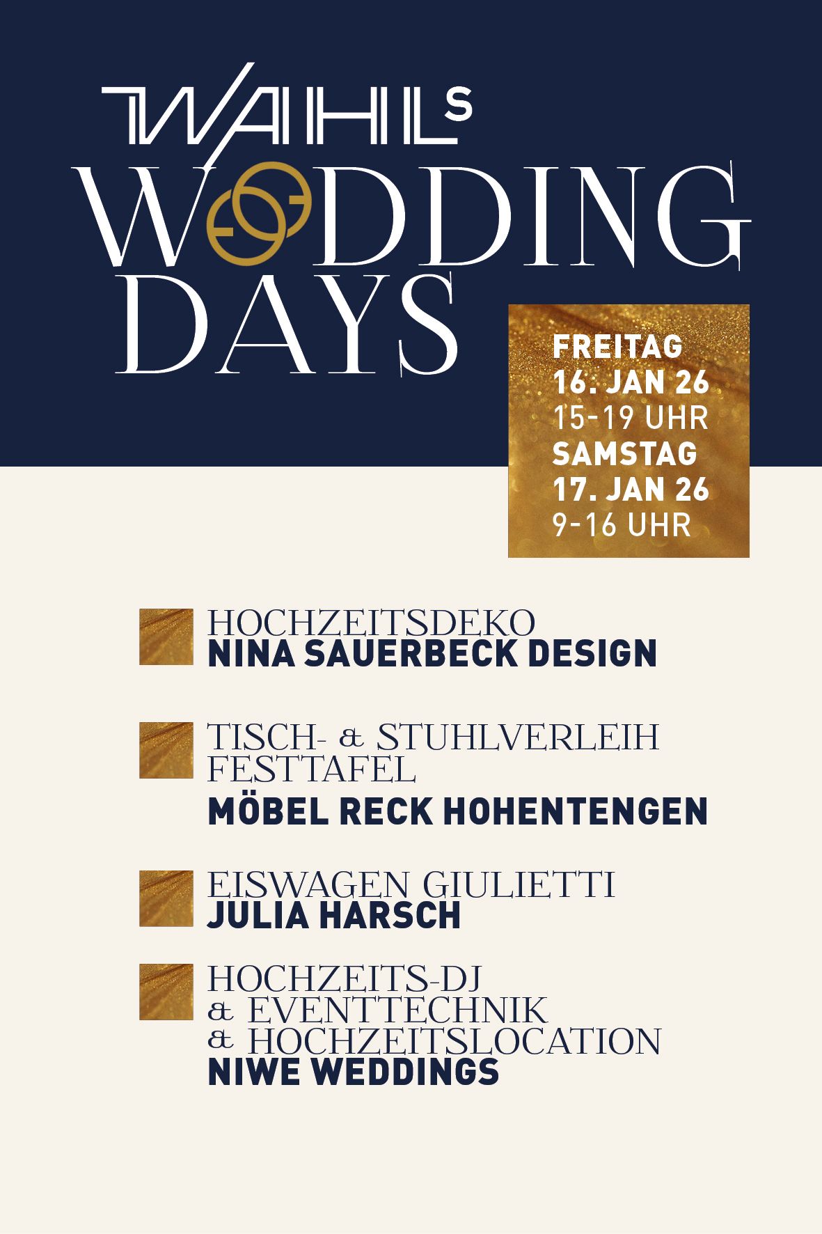Möbel Reck mit der “Festtafel” bei WAHLs Wedding Days.
